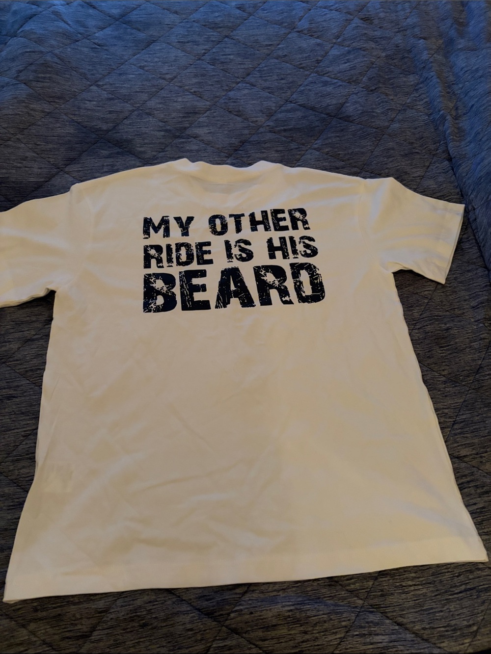 White Graphic Tee - "My Other Ride Is His Beard"